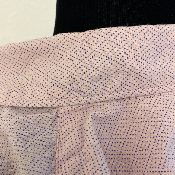 100% Cotton Pink and Navy Micro Dot Diamond Print Long Sleeve Button Down - Picture 13 of 13